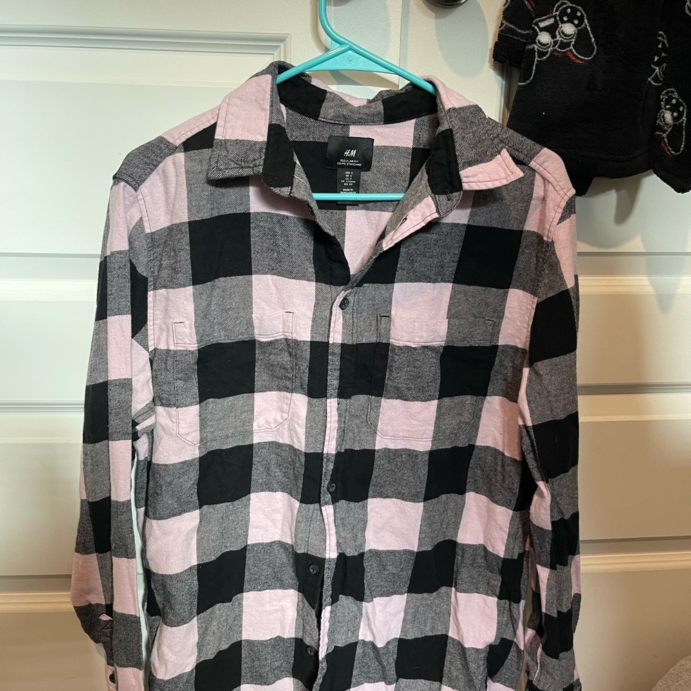H&M Pink and Black Checkered Shirt